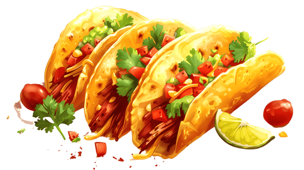 Delicious Tacos with Fresh Ingredients and Cilantro Garnish png