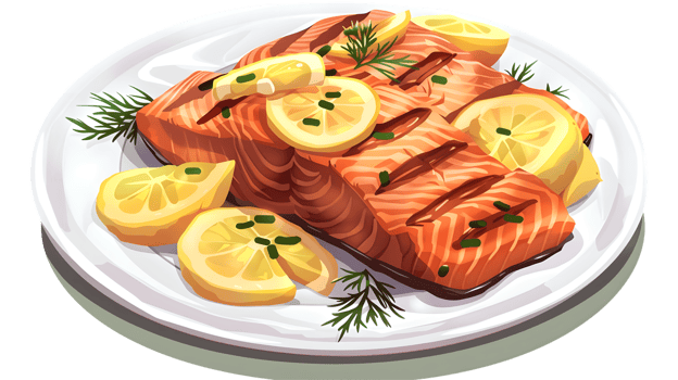 Grilled Salmon with Lemon and Dill on a Plate png