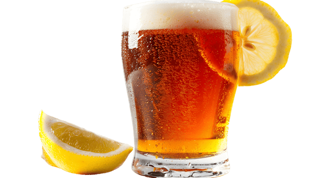 Refreshing Beer with Lemon Garnish in Glass png