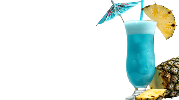 Refreshing Blue Tropical Drink with Pineapple and Umbrella Garnish png