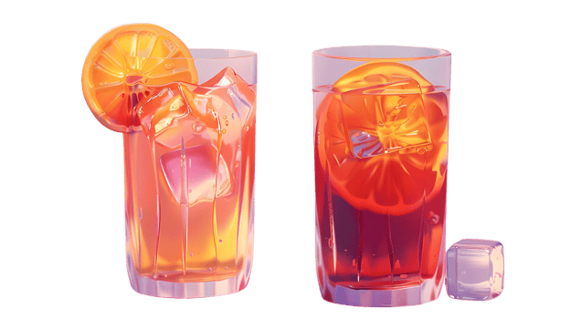 Refreshing Citrus Beverage with Ice Cubes in Glassware png