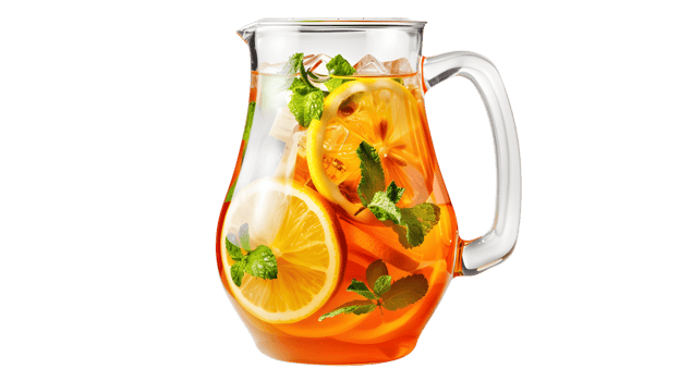 Refreshing Citrus Infused Water in a Glass Pitcher with Ice and Herbs png