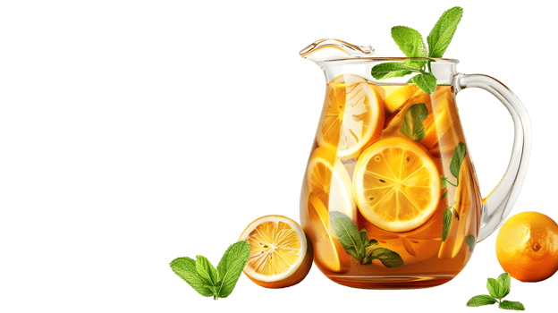 Refreshing Citrus Infusion A Glass Pitcher Filled with Lemon Slices Mint Leaves and Orange J png