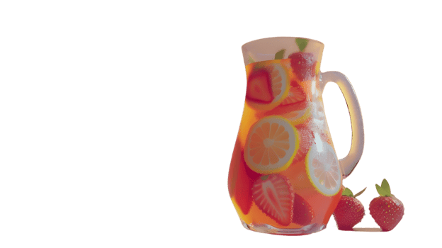 Refreshing Fruit Infused Water in a Glass Pitcher with Strawberries and Citrus Slices png