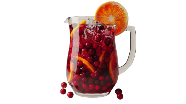 Refreshing Fruit Punch in a Pitcher with Ice Cranberries and Orange Slices for Summer Parties png