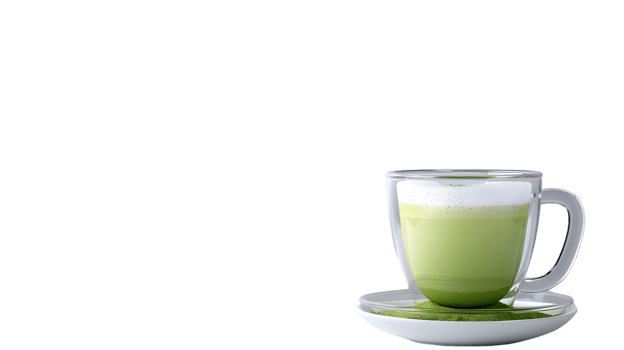 Refreshing Green Tea Beverage in a Transparent Mug with Frothy Top and Powdered Base png