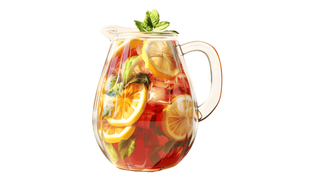 Refreshing Iced Tea with Lemon Slices Mint Leaves and Ice Cubes in a Glass Pitcher png
