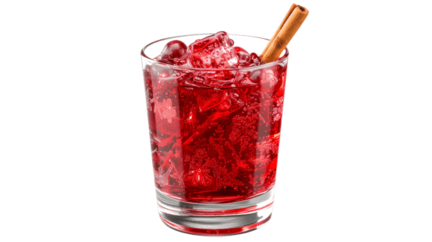 Refreshing Red Cocktail with Ice and Cinnamon Stick in a Festive Glass png