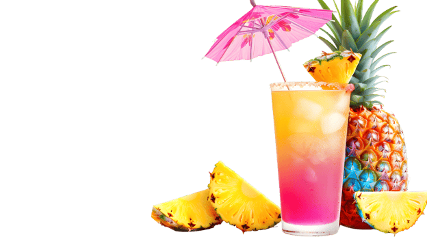 Refreshing Tropical Drink with Pineapple Slices and Cocktail Umbrella png