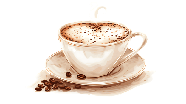 Steaming Cup of Coffee with Frothy Top and Coffee Beans Perfect for Breakfast or Relaxation png