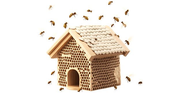 A bustling hive with bees in flight showcasing natural architecture and pollination activity png