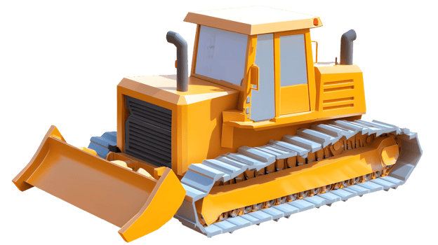A detailed illustration of a construction vehicle with tracks and a front blade ideal for engi png