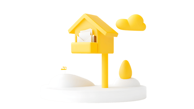 A vibrant mailbox scene with letters cloud and small flag on a snowy base png