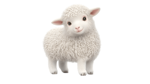 Adorable Fluffy Lamb with Expressive Eyes on a Transparent Background for Various Design Projec png