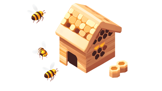Bees Buzzing Around a Honeycomb Nest with Hexagonal Cells png