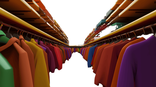 Colorful Clothes Hanging on Rack Retail Display Fashion Apparel Showroom png