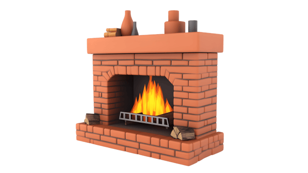 Cozy Brick Fireplace with Burning Fire Home Interior Design Element png