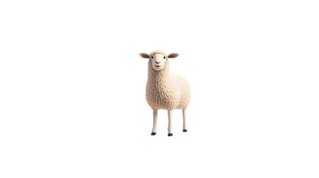 Cute fluffy sheep 3D render farm animal wool lamb white sheep isolated on black backgroun png