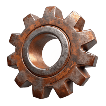 elegant whimsical creative A rusty metal gear, NO BACKGROUND with Transparent Background. expertly shot png