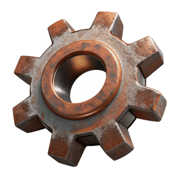 ethereal picturesque A rusty metal gear, NO BACKGROUND with Transparent Background. masterfully captured png