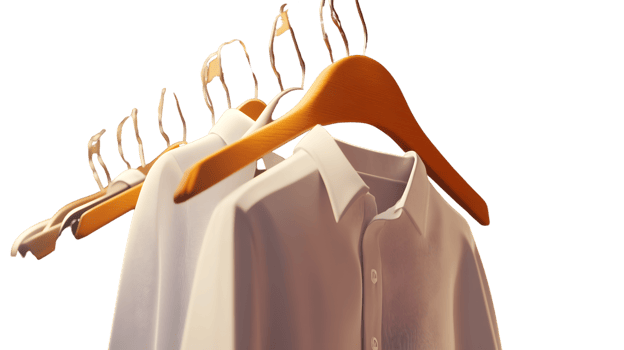 Neatly Arranged Shirts on Wooden Hangers A Minimalist Display for Fashion and Organization Ent png