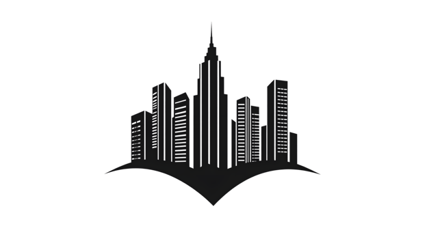 Silhouette of a Modern Cityscape at Night with Skyscrapers and Urban Architecture png