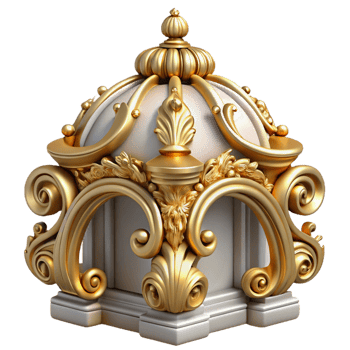 rare retro Baroque building ornament, gilded, elaborate, NO BACKGROUND with Transparent Background. fine detail png