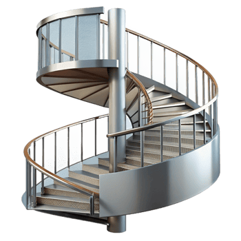 impressive minimalist Spiral staircase section, metal construction, NO BACKGROUND with Transparent Background. elite png