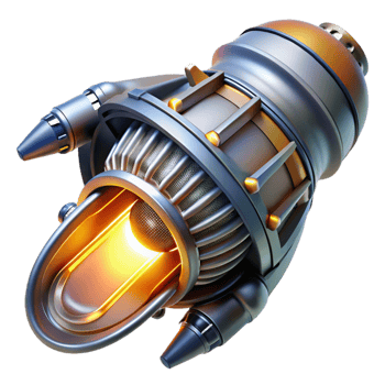 majestic industrial Spaceship engine nozzle, glowing, powerful, intricate details. NO BACKGROUND with Transparent Background. precision png