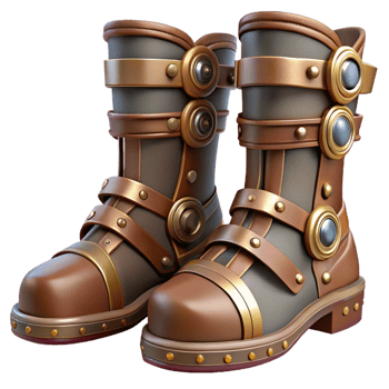 extraordinary inspired Steampunk boots with intricate buckles and metal plating. NO BACKGROUND with Transparent Background. png