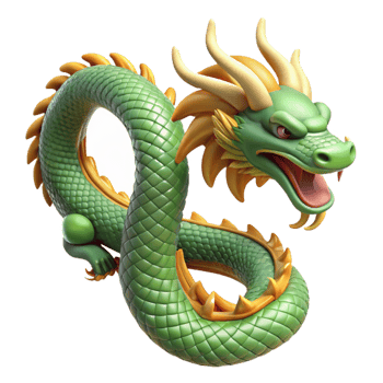 tranquil pristine A Chinese Dragon, serpentine and scaled, NO BACKGROUND with Transparent Background. museum quality png
