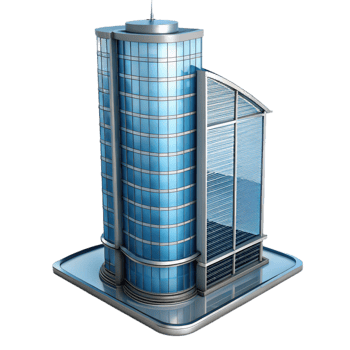 elegant elegant Modern skyscraper, glass and steel, NO BACKGROUND with Transparent Background. 8K png