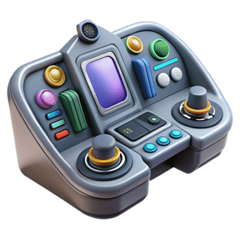 quintessential urban Spaceship cockpit control panel, complex instrumentation, illuminated buttons. NO BACKGROUND with Transparent Background. flawless png
