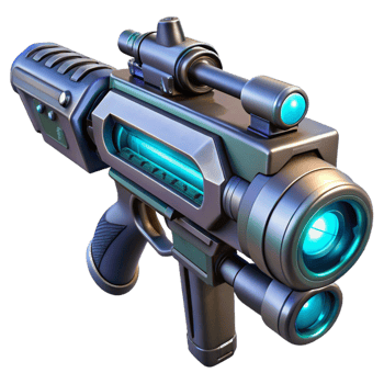 pristine baroque Futuristic weapon, plasma rifle, energy coils, targeting scope. NO BACKGROUND with Transparent Background. sharp png