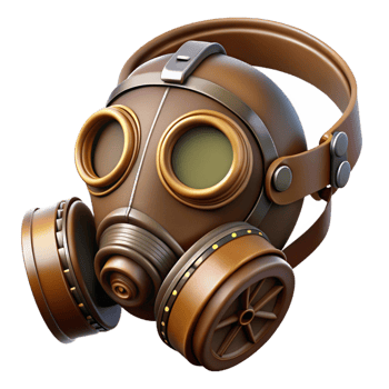 pristine dramatic artistic Steampunk gas mask with filters and a leather strap. NO BACKGROUND with Transparent Background. luxury png