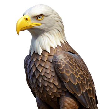 beautiful dramatic creative A majestic bald eagle perched, NO BACKGROUND with Transparent Background. crisp png