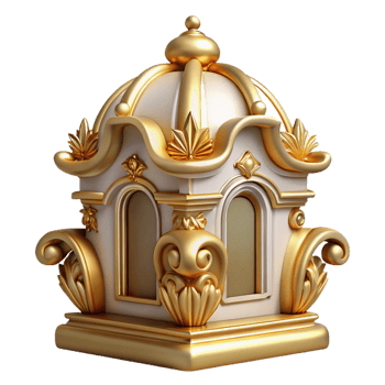 distinctive elegant Baroque building ornament, gilded, elaborate, NO BACKGROUND with Transparent Background. authentic png
