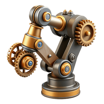 exquisite contemporary Steampunk robotic arm with intricate gears and pistons. NO BACKGROUND with Transparent Background. detailed png