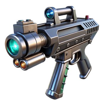 signature rustic Cyberpunk weapon, laser sight, chrome and black, NO BACKGROUND with Transparent Background. premium png
