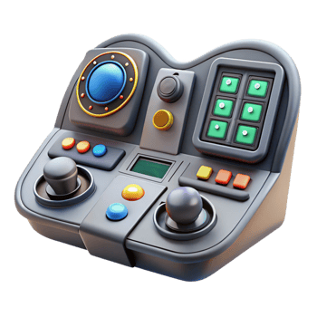 hypnotic memorable Spaceship cockpit control panel, complex instrumentation, illuminated buttons. NO BACKGROUND with Transparent Background. png