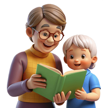 sumptuous distinguished Grandmother reading to grandchild NO BACKGROUND with Transparent Background. png