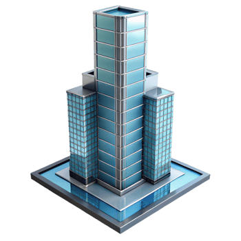 mysterious majestic Modern skyscraper, glass and steel, NO BACKGROUND with Transparent Background. handcrafted png