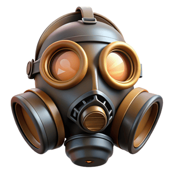 sumptuous notable Steampunk gas mask with tinted lenses and intricate filters. NO BACKGROUND with Transparent Background. png