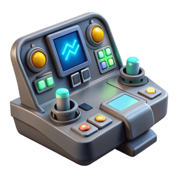 remarkable surreal Spaceship cockpit control panel, buttons, screens, glowing lights, NO BACKGROUND with Transparent Background. ultra HD png