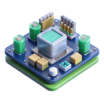 iconic modern A motherboard, with components attached. NO BACKGROUND with Transparent Background. 4K png