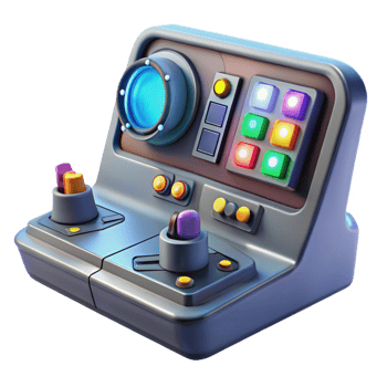 quintessential mid-century Spaceship cockpit control panel, buttons, screens, glowing lights, NO BACKGROUND with Transparent Background. original png