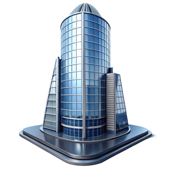 glorious dreamy industrial Modern skyscraper, glass and steel, NO BACKGROUND with Transparent Background. sharp png