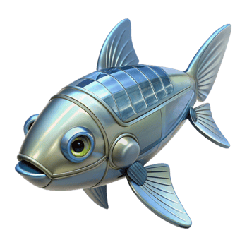 mysterious breathtaking Robotic fish with transparent fins NO BACKGROUND with Transparent Background. exclusive png