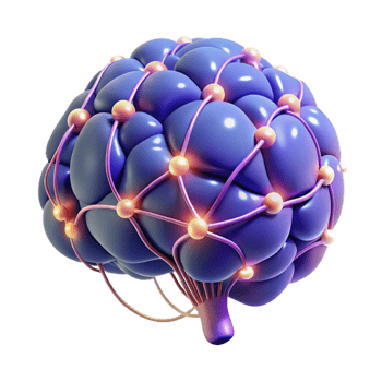 romantic vibrant A stylized brain, depicted with glowing neural pathways. NO BACKGROUND with Transparent Background. refined png