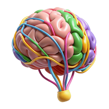 picturesque exceptional A human brain with colorful neural pathways. NO BACKGROUND with Transparent Background. png